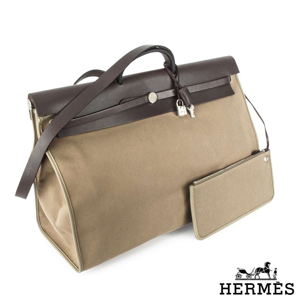 Hermes Navy Blue/Ebene Canvas and Natural Leather Herbag Zip PM Bag -  Yoogi's Closet